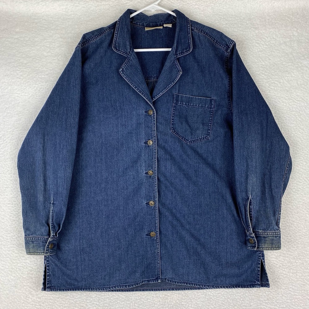 Vtg‎ Liz Claiborne Denim Jacket Womens Sz Large Lightweight Blazer Shank Buttons
